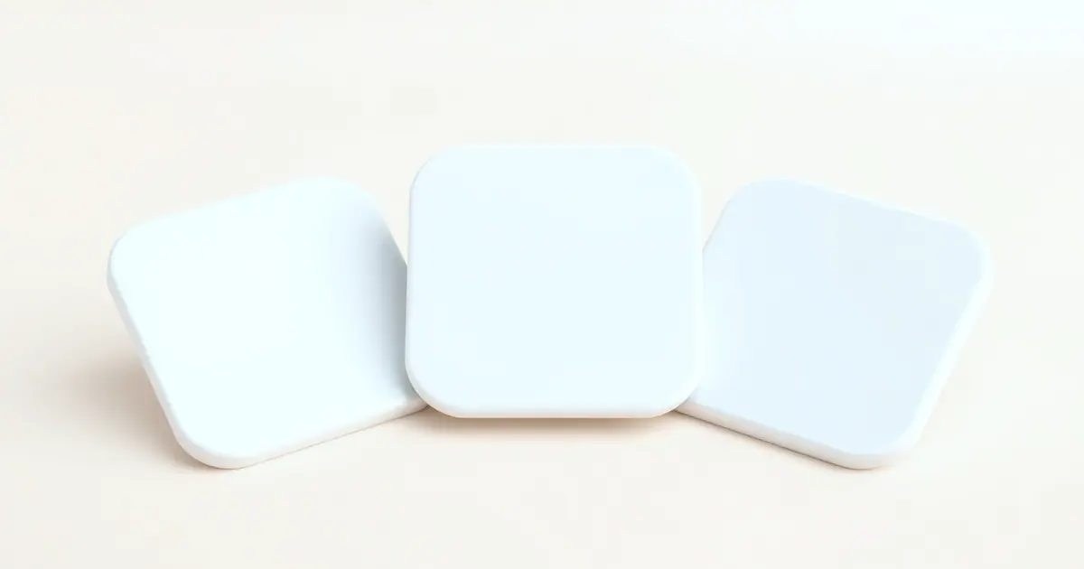 Three similar white rounded cards fanned out on a light surface, the middle one standing slightly forward